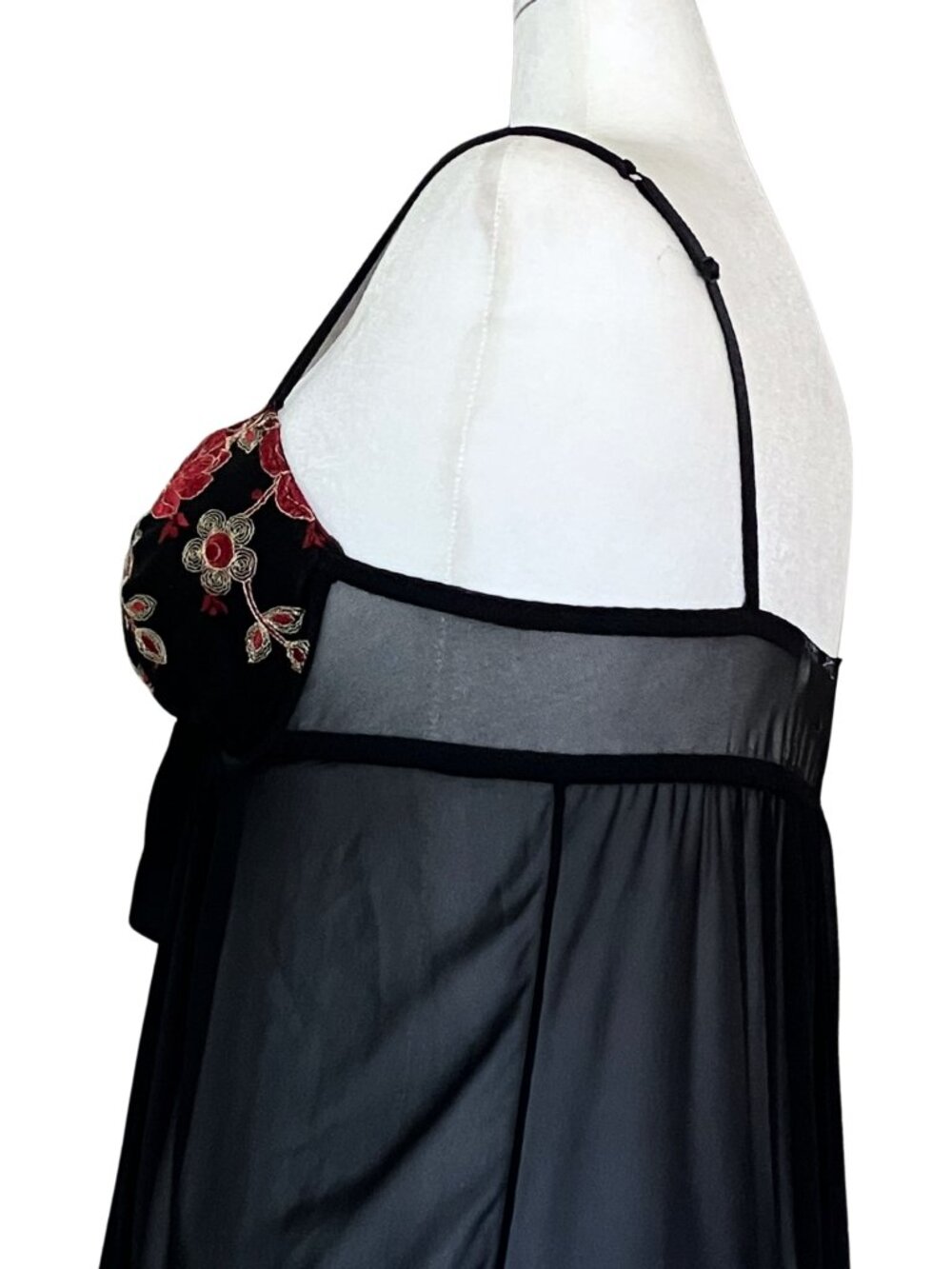 Vintage 90s Sheer Black Lingerie Long Slip Dress Embroidered. M/L. Whimsigoth - Picture 8 of 11